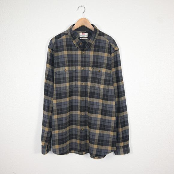 FJALLRAVEN Men's Heavy Flannel Shirt Blue Gray Plaid size 2XL Reg Fit - Picture 1 of 8